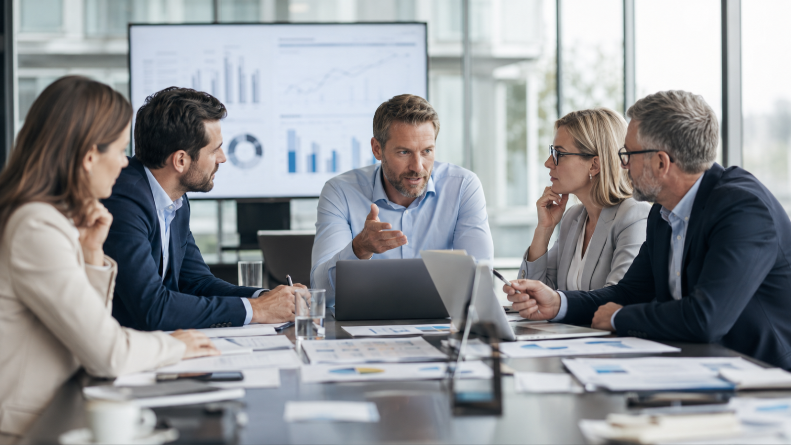 Marketing-Führungsteam bespricht operative Exzellenz, Ausführungsqualität, Daten und profitables Wachstum.