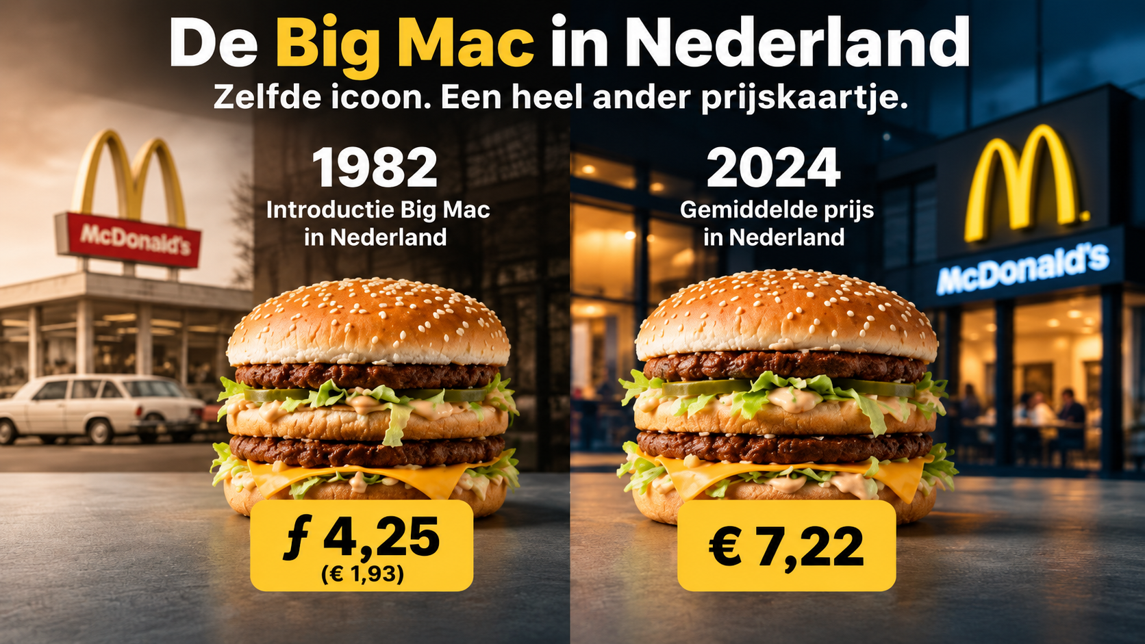 Big Mac-prijsvergelijking tussen 1982 en 2024 uit een LinkedIn-post over neuromarketing en prijsankering