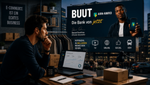 BUUT-Werbung über Dropshipping von ABN AMRO mit Denzel Dumfries im Kontrast zu einem professionellen E-Commerce-Unternehmer